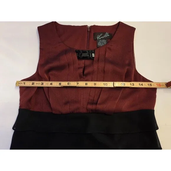 Camille La Vie Red Black Tiered Chiffon Dress Women’s 6P Sleeveless Cocktail - Picture 9 of 11